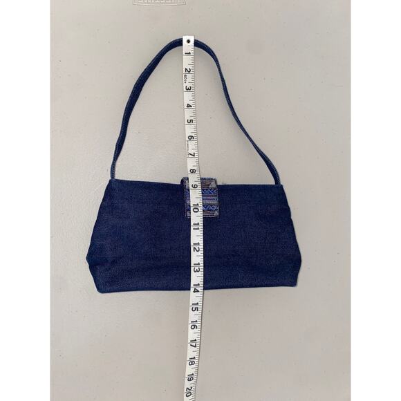 Y2K Aesthetic 100% Cotton Blue Jean Denim Beaded Closure Shoulder Handbag Purse - Picture 2 of 3
